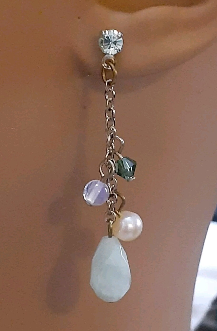 Multi stone cluster chain dangle drop earrings - image 2