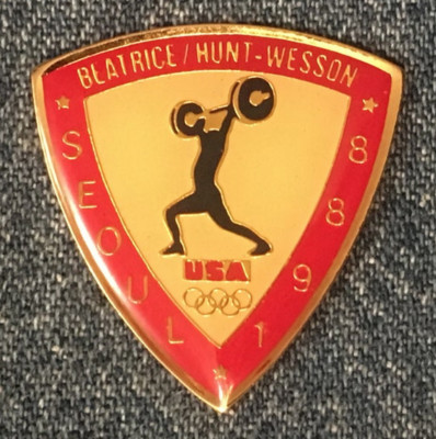 Weightlifting Olympic Pin~Sponsor~Beatrice~Hunt~Wesson~1988 Seoul, Korea