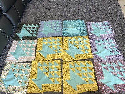 12 Vintage Hand-Sewn Basket Pattern Quilt Blocks Cotton 11x11 