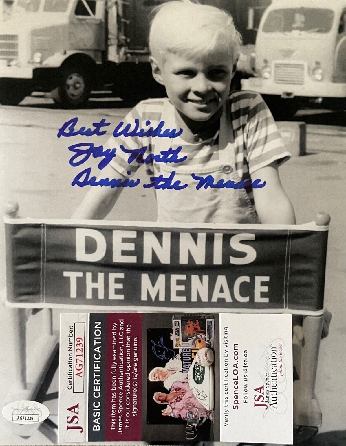 Jay North Autographed Signed Dennis The Menace Original 8X10 Photo With JSA COA 