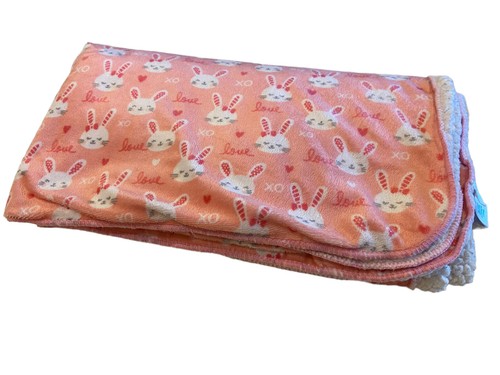 Kidgets Pink Bunny Rabbit Love Baby Blanket Lovey White Sherpa Plush Girl - Picture 2 of 6