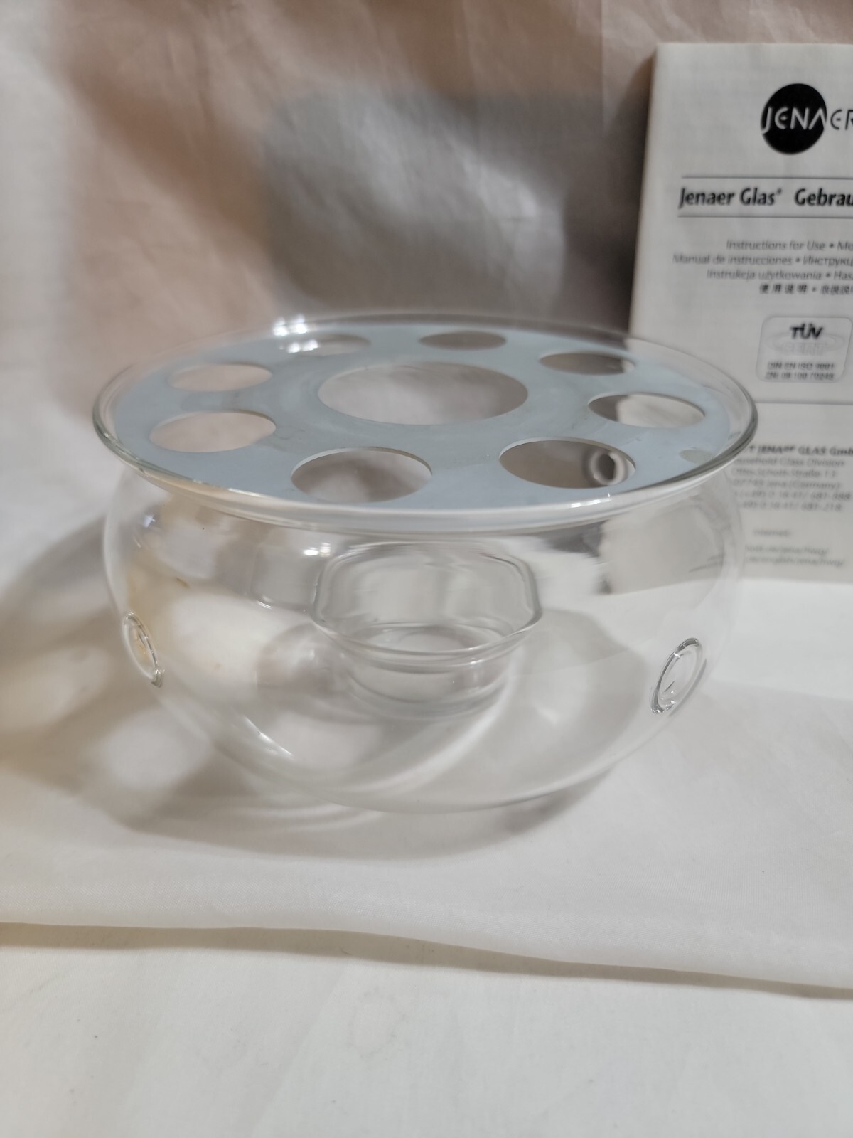 Jenaer Glas Teewarmer Glass Teapot Candle Holder Metal