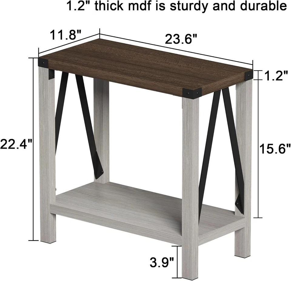 ChooChoo Farmhouse End Table for Small Spaces (White and Brown) - Image 4 of 4