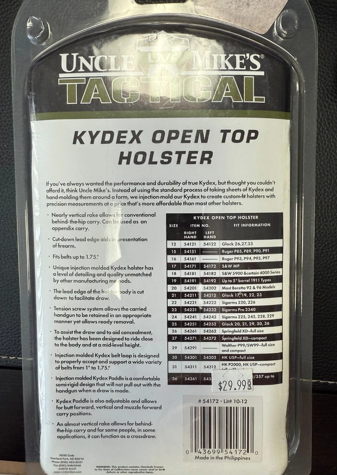 Uncle Mikes Kydex Open Top Holster Size 17 S&W M&P 54172 - Image 2 of 2