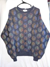 NWT VINTAGE Tricots St Raphael Wool Sweater Size XL Blue Geometric Allover Print