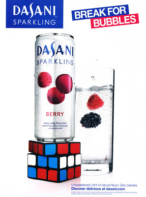 DASANI WATER magazine AD #16 RARE 2016 OOP BREAK FOR BUBBLES * RUBIK'S CUBE