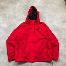 Jack Wolfskin Rain Jacket Womens XL Full Zip Hiking Outdoor Coat, Red