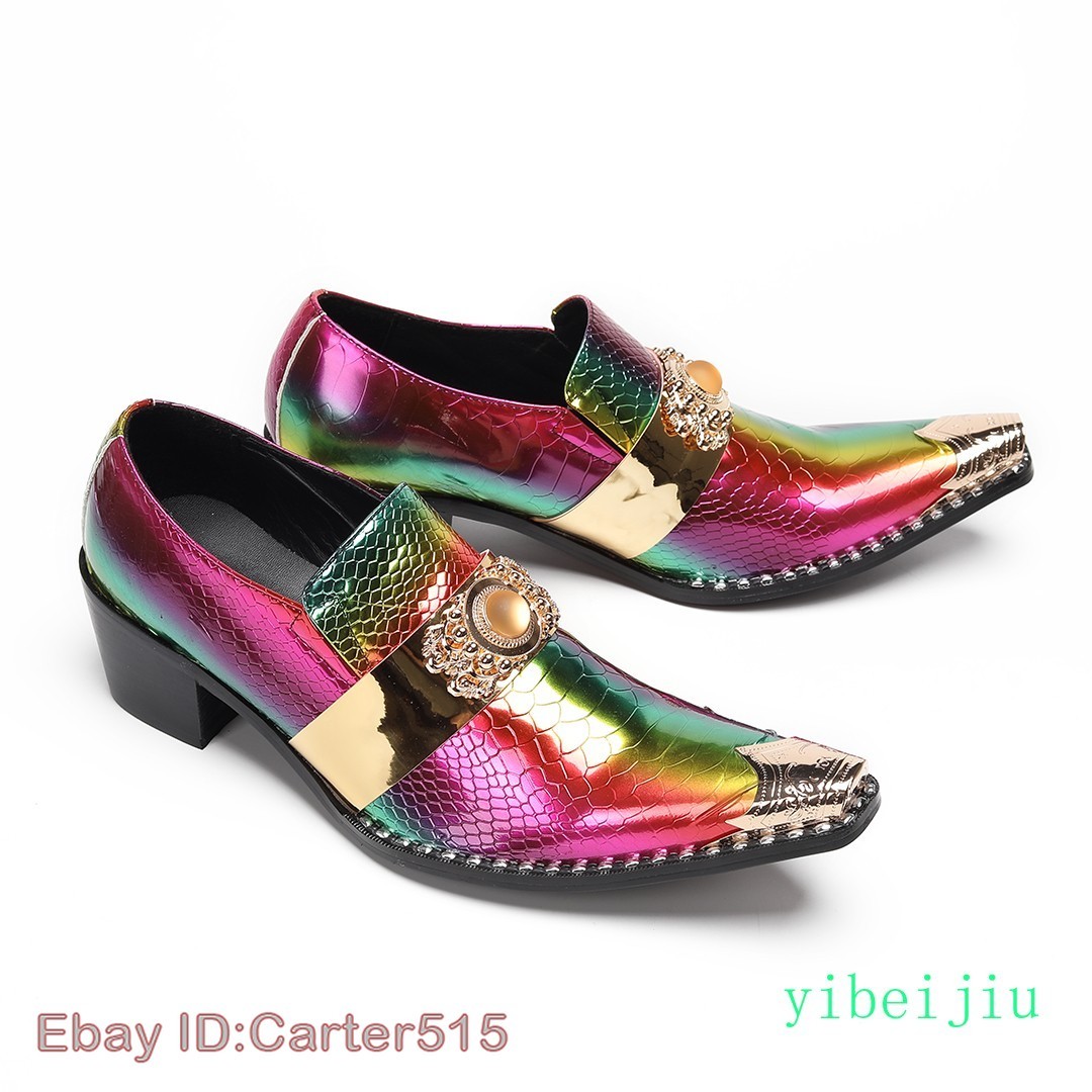 SAOLA Mocassini uomo metallo strass punta modello pelle di serpente scarpe colorate tacco medio