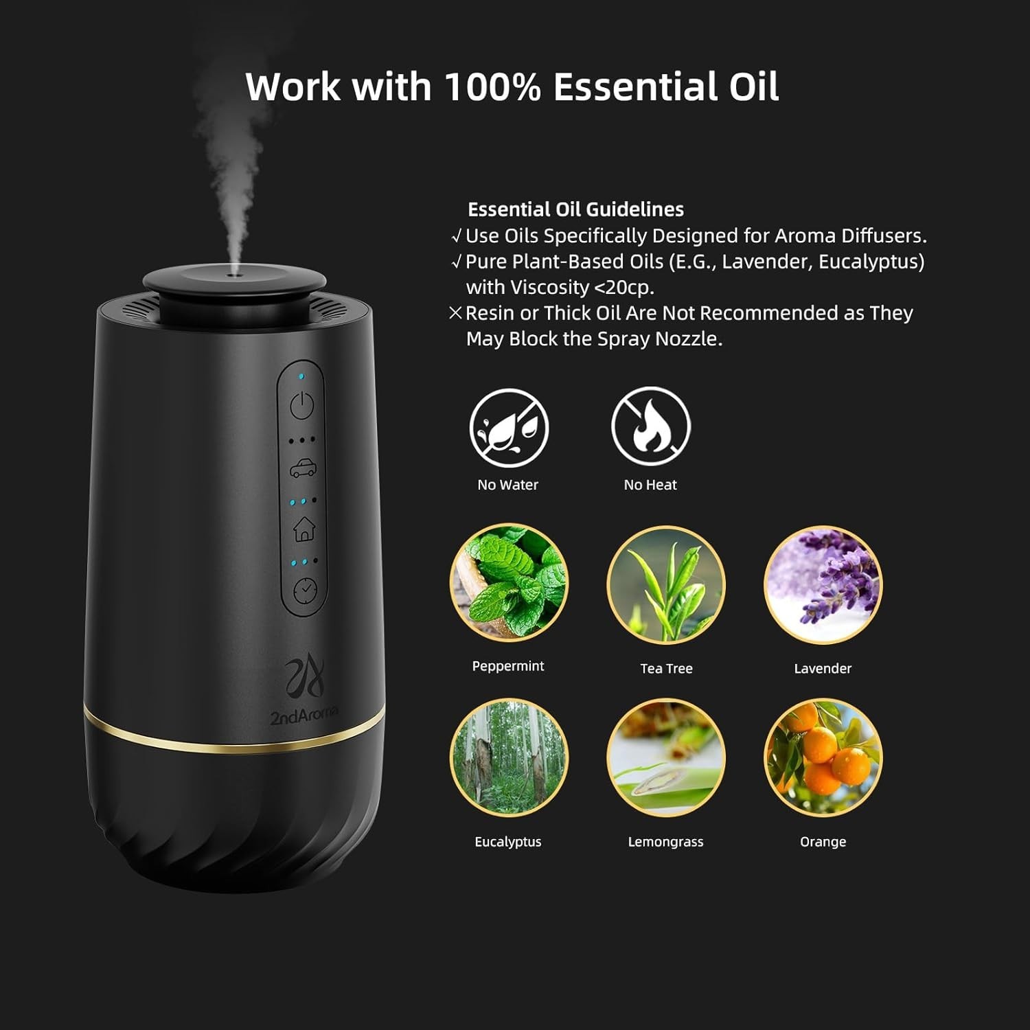 Car Diffuser, Waterless Diffuser for Essential Oils with 3 Mist Levels, Porta...