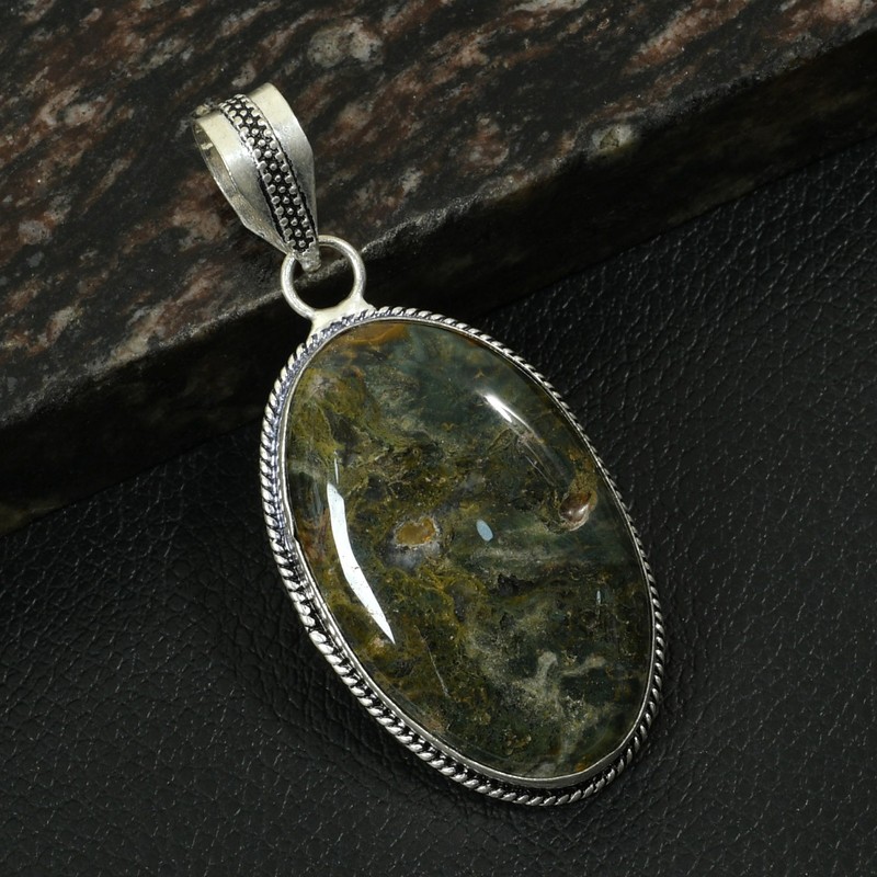 Moss Agate Gemstone Ethnic Handmade Pendant Jewelry For Unisex 2.4" AP-47745