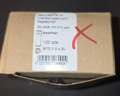 109 x Gewindestifte 10x1,5x30 Innenschskant und Kegelstumpf Din 913 45h Madensch