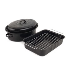 Russell Hobbs Deep Roasting Pan Roaster Dish 2 Piece With Rack Vitreous Enamel