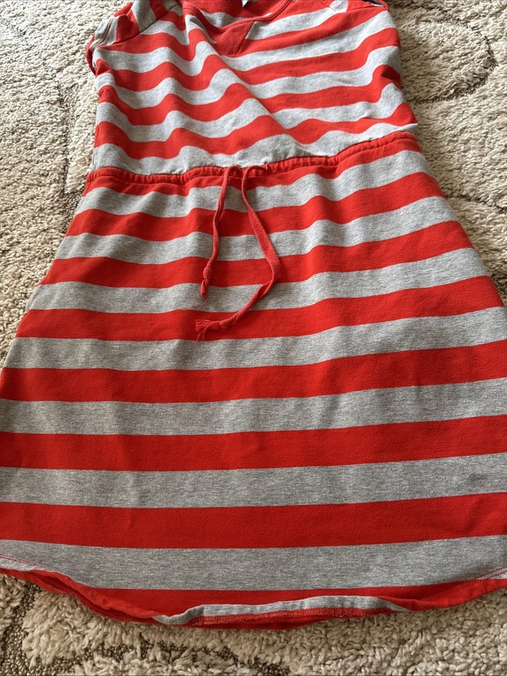 Hanna Andersson Womens M Dress Orange Gray Stripe French Terry Waist Tie - Image 2 of 4