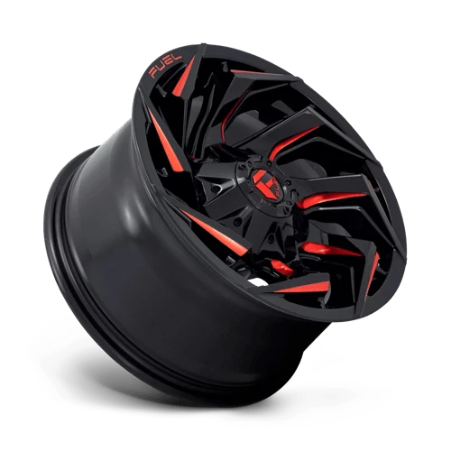 18X9 Fuel 1PC D755 REACTION 5X4.5/5.0 -12MM GLOSS BLACK MILLED WITH RED TINT (4) - Picture 2 of 5