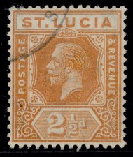 ST. LUCIA GV SG97, 2½d orange, FINE USED. Cat £65.
