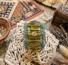 Set of 8 Kohls Baja Collection Green & Turquoise Glass Beaded Napkin Rings Boh — photo 1