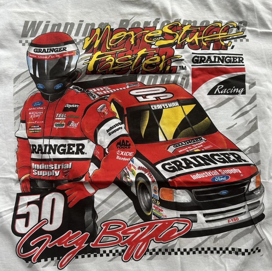 Vintage NASCAR Greg Biffle Grainger Racing white t-shirt QT2953 | eBay