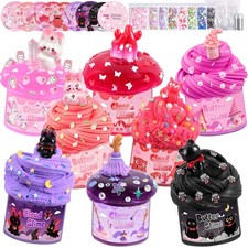 Red Black Slime Kit 8 Packs, Kids Slime Toys, Cloud, Butter Clear Slime with Cut