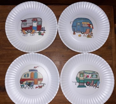 Set of 4 Melamine Faux Paper Plates w/Campers 9 