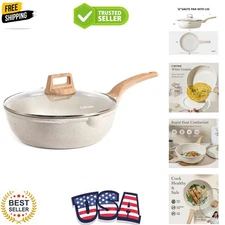 12Inch Nonstick Deep Frying Pan with Lid, 5.5 Qt Jumbo Cooker Saute Pan with ...