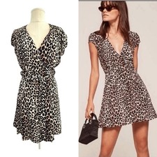 Reformation Size S 8 10 Aus 4 6 US Leopard Print Oyster Wrap Dress Designer