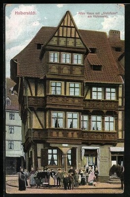 Halberstadt, Altes Haus mit Steizfuß am Holzmarkt, Ansichtskarte 1913 