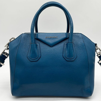 Givenchy Antigona Small Leather 2Way Bag Blue Handbag Shoulder Bag Silver HW JP