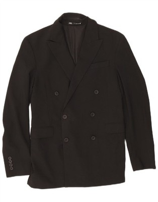 Zara Herren Zweireiher Blazer Jacke EU 46 Small Schwarz Polyester BH11