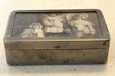 ANTIQUE Silver Plated Metal Trinket/Cigarette Box - PHOTO lid glass Middlesbro'