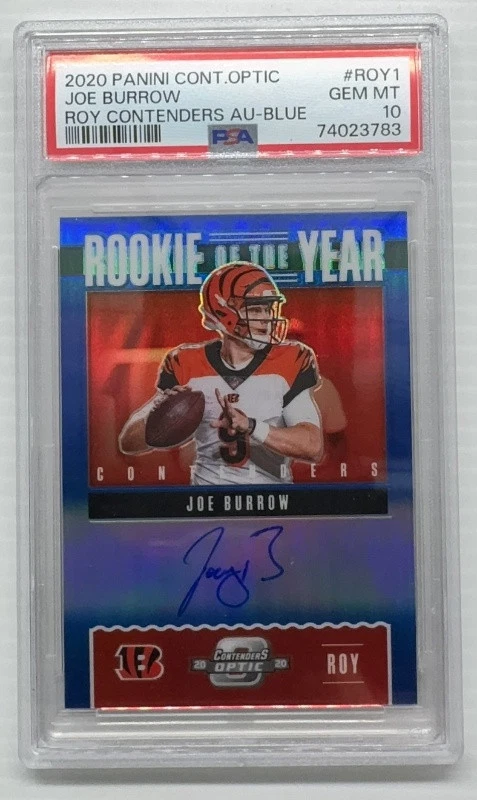 Joe Burrow Panini Contenders Optic Rookie of the Year Contenders Autographs #ROY1 Blue