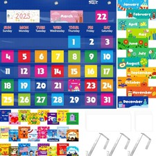 Kids Learning Calendar Pocket Chart - 76 Illustrated Cards for Home or Classroom