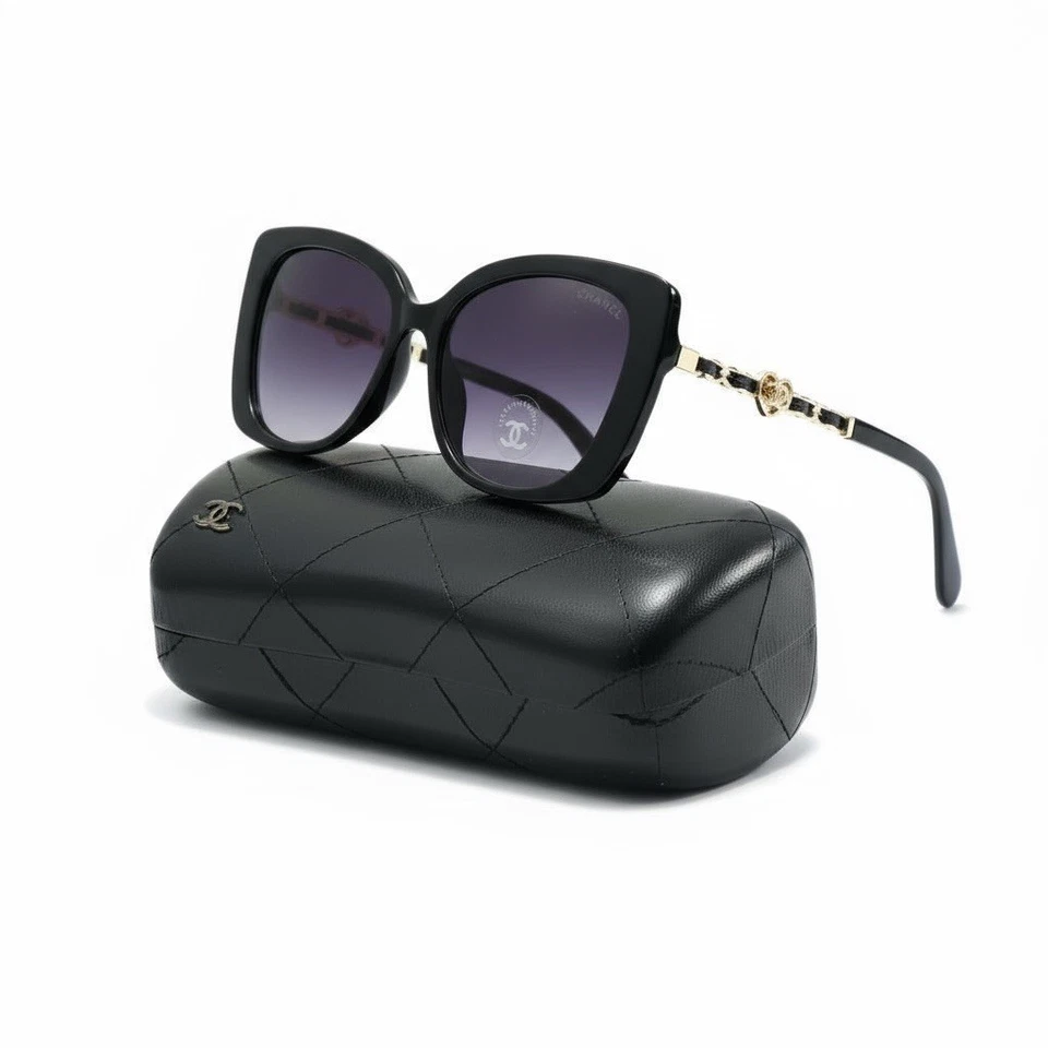 Authentic CHANEL Women's Oversized Sunglasses Heart CC Logo Detail Box And Case - Image 3 of 4