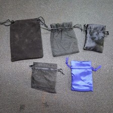 Lot of 5 Black Blue Drawstring Small Dice Jewelry Bag Pouches