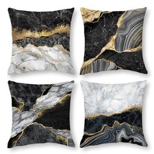 Black Gold Marble Texture Decorative Pillow Covers 18x18 Set of 4, Gold and B...
