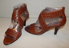 Sofft Women Size 8 1242040 Studded Wood Strappy Heel Sandals Heels Brown Leather