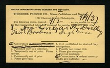 United States 1937 Postal Card Theodore Presser Company Music Publishers