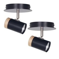 2er Set moderne schwarze Strahler verstellbar Wand Decke Einbau Leuchte Holz