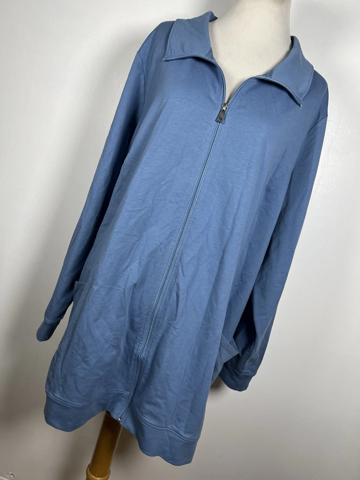 D&Co Denim & Co 2X Jacket Light Blue Full Zip Lighweight Pockets Stretch V2