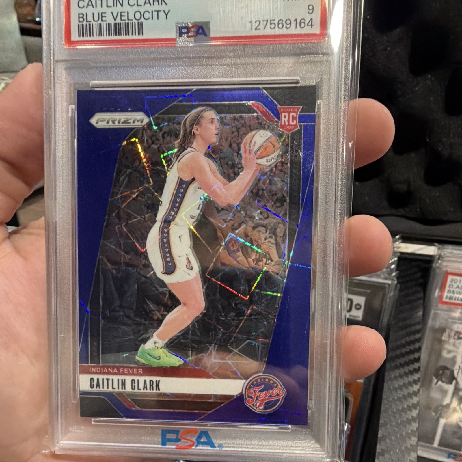 Panini 2024 Prizm WNBA Caitlin Clark #22 Blue Velocity Prizm RC PSA 9 view 5