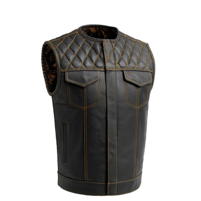 Men's Black Diamond Quilted Leather Biker Vest Hunt Club Leather Motorcycle Vest