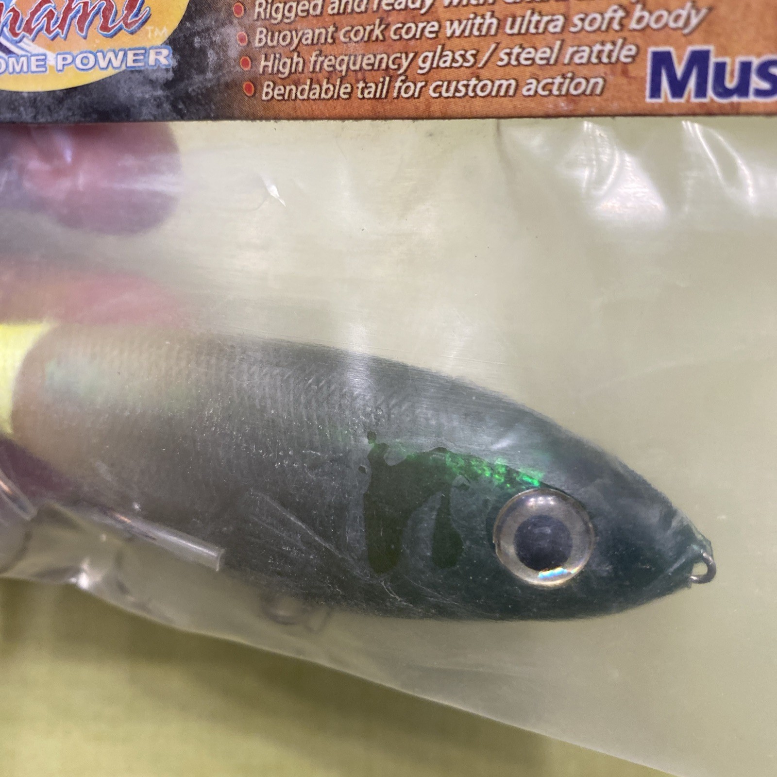 Tsunami Holographic Cork Lure Glow/Chartreuse Tail -Big Boy Lure TSCK35-18