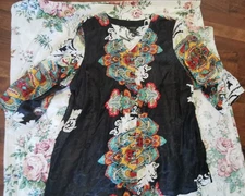 Poeme by Citron womens size 2X Floral Tunic asian print Blouse Silk Blend 0452