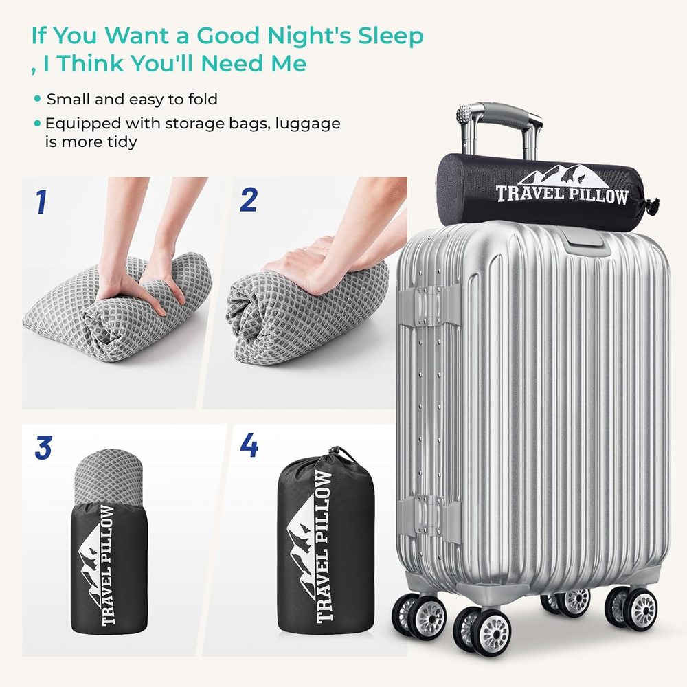 Travel Pillow Memory Foam Pillows, Camping Pillow-Compressible Medium Firm, Brea