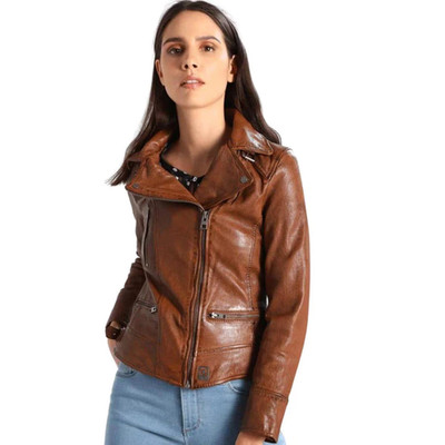 Women's Brown Leather Jackets   Vintage, Biker, Bomber, Plus & More Styles