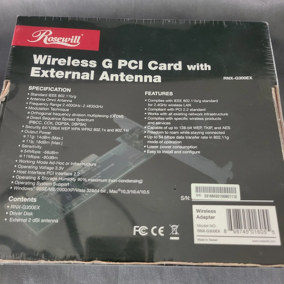 Rosewill Wireless G IEEE 802.11b/g PCI Card RNX-G300EX Adapter External Antenna - Image 4 of 4