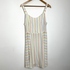 Womens Smocked Rayon Midi Sun Dress XXL Pastel Beachy Teacher Rainbow Stripe