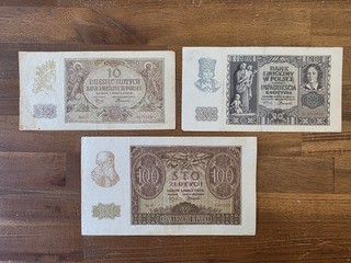 084 Poland / Polen Set 3 Pcs 10 20 100 Zlotych 1940