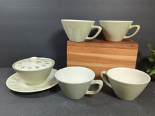 Vtg MCM METLOX Poppy Trail Green Spatter Coffee Tea Cups Sugar Bowl Plate Set 6