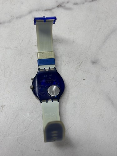 VTG 90s SWATCH Watch~SCUBA 200 Loomi~Blue~Fish Eye Yellow Surround Needs New Bat - Picture 4 of 10