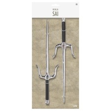 Ninja Sai Silver w/Black Handle Toy Prop Fancy Dress Halloween Costume Accessory